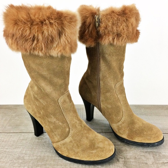 Franco Sarto Shoes - *SOLD* Suede Fur Cuff Zip Boots Sz 8.5